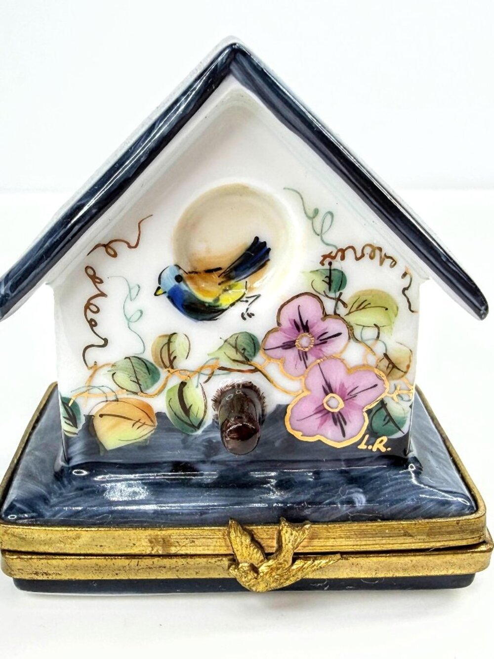 Rochard Limoges France Hand Painted Floral brushed Birdhouse Trinket Box A1070